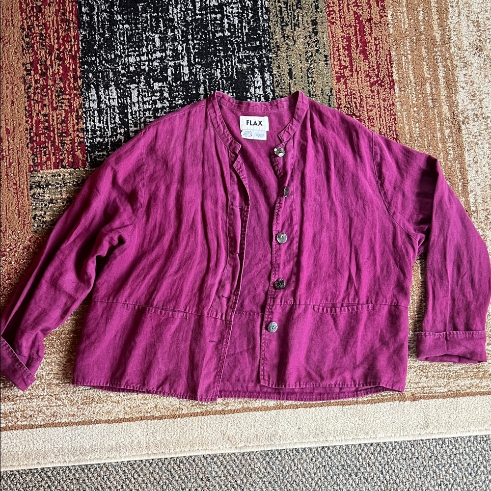 Flax vintage M Angelheart Rich Purple Linen overshirt jacket easy soft plus size